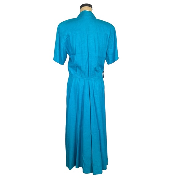 Vintage 80s bright blue linen blend women’s maxi dress SZ 10 - Picture 6 of 12